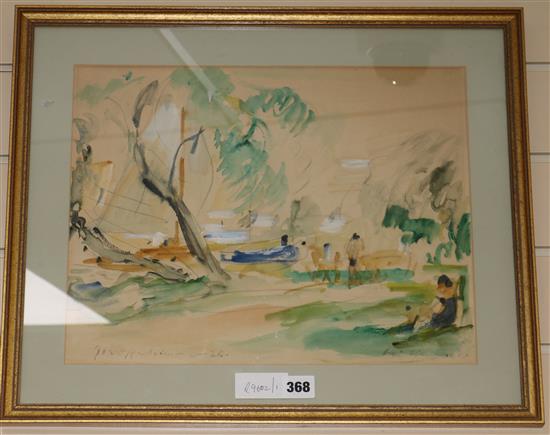 Joseph Oppenheimer, watercolour,  Bei Wannsee watercolour, signed and dated 1926, 31 x 39cm